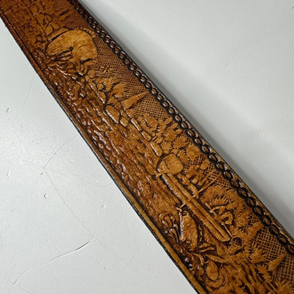 Vintage‎ Tooled Leather Wildlife Fishing Bass Scene Belt Cowboy Western Size 42?